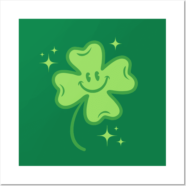 Cute four leaf lucky clover in retro style Wall Art by Sir13